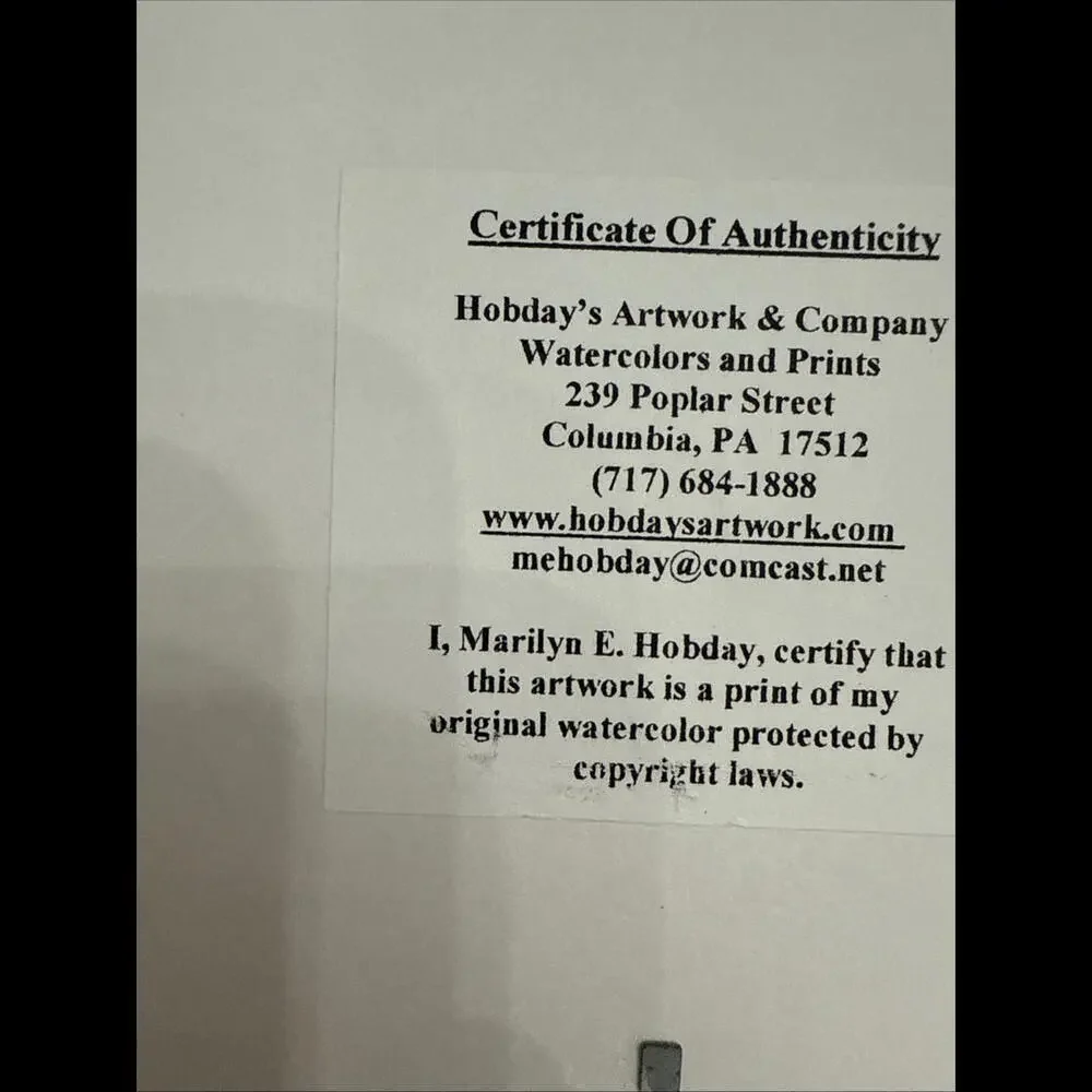 VTG Watercolor Print Signed Framed - Marilyn Hobday COA Floral Basket Co… - Picture 6 of 6